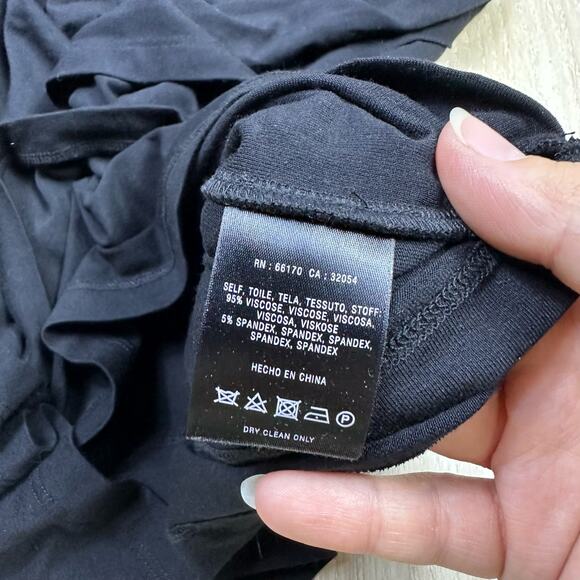 Anthropologie Leifnotes Black One Shoulder Ruffle Divergent Mock Wrap Dress S - Picture 12 of 14